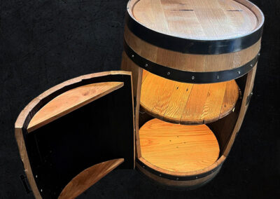 Handcrafted reclaimed whiskey barrel bar made by veteran artisan in Fairmont WV.