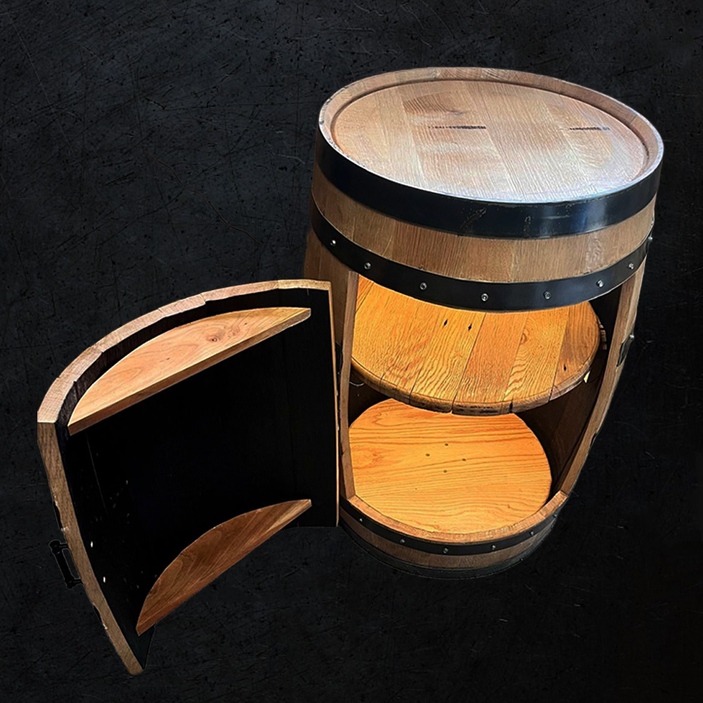 Handcrafted reclaimed whiskey barrel bar made by veteran artisan in Fairmont WV.